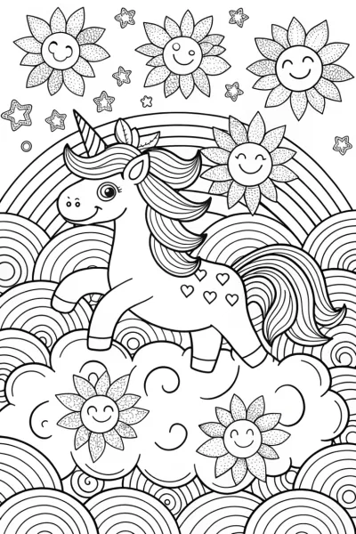 Unicorn’s Rainbow Adventure in Dreamland Coloring Fun