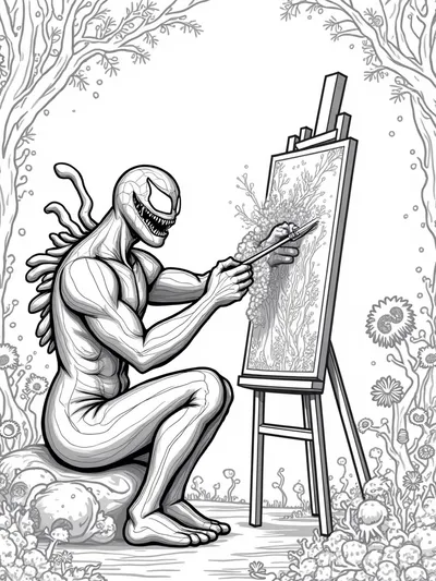 Venom painting in a cosmic forest