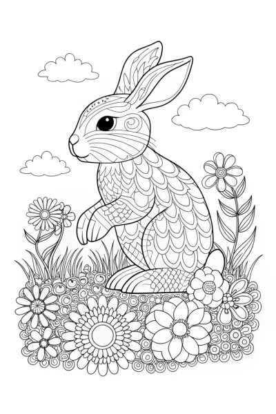 Rabbit planting flowers in the sky