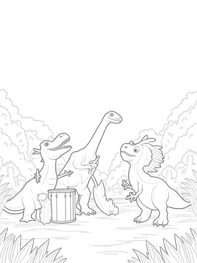 Dinosaurs playing music together