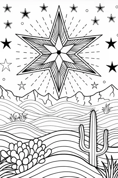Desert Sun and Starry Night Coloring Page