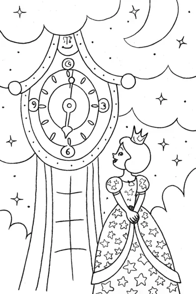 Princess and the Enchanted Clock Coloring Page