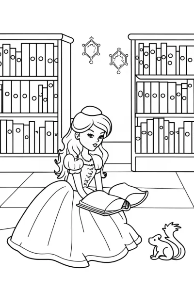 Princess of the Enchanted Library Coloring Page