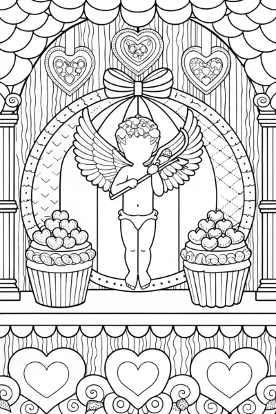 Cupid in a heart-shaped bakery