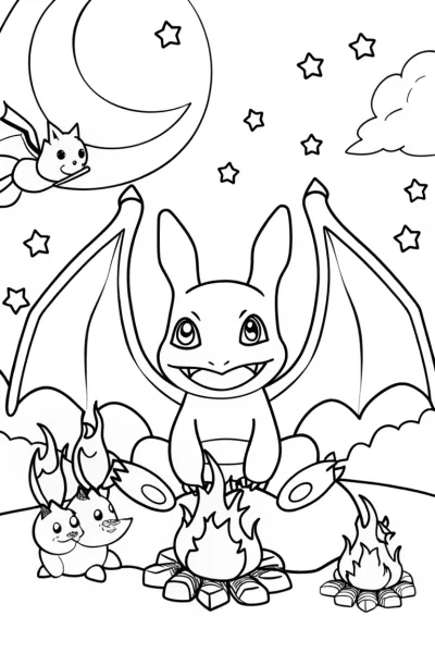 Charizard’s Cosmic Campfire Coloring Page