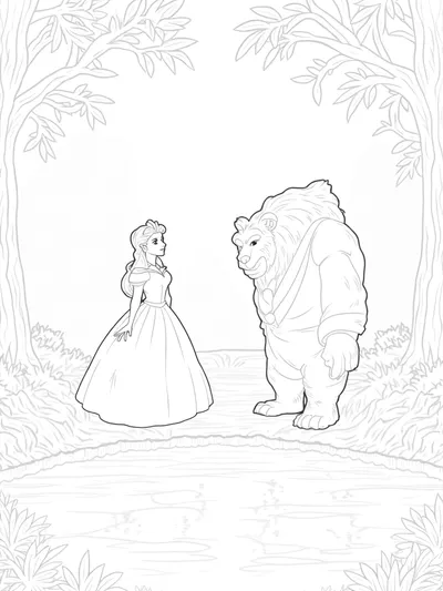 Belle and Beast by the crystal pond
