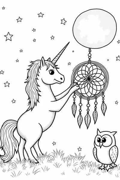 Unicorn crafting a dreamcatcher