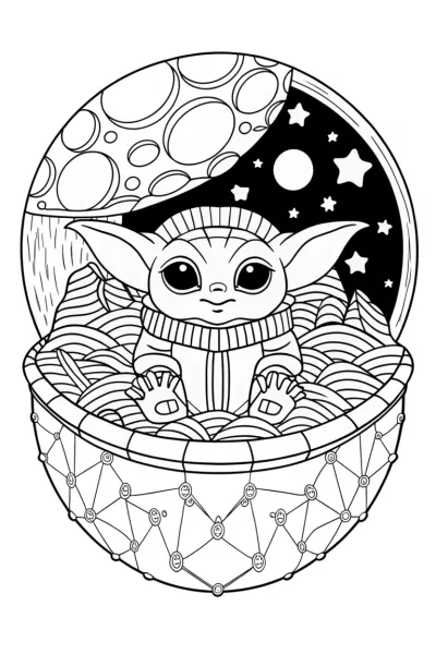 Baby Yoda building on an asteroid