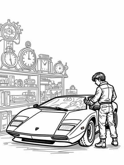 Lamborghini in a mechanic’s workshop