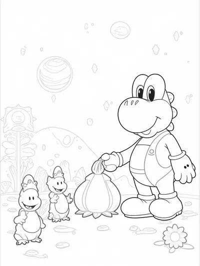 Yoshi watering space plants