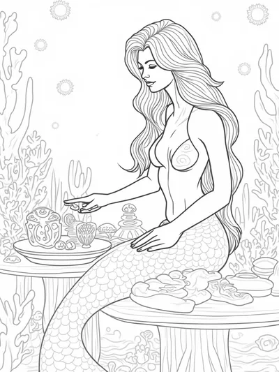 Mermaid crafting coral sculptures