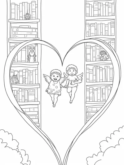 Cupids flying in a heart library