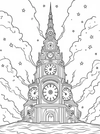 Clock tower coloring page