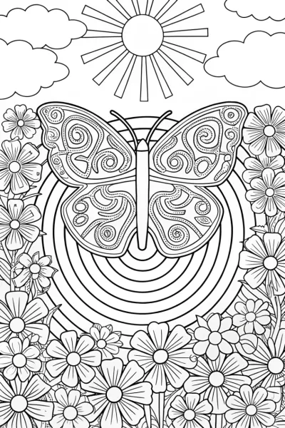 Butterfly Explorer in a Flower Labyrinth Coloring Page
