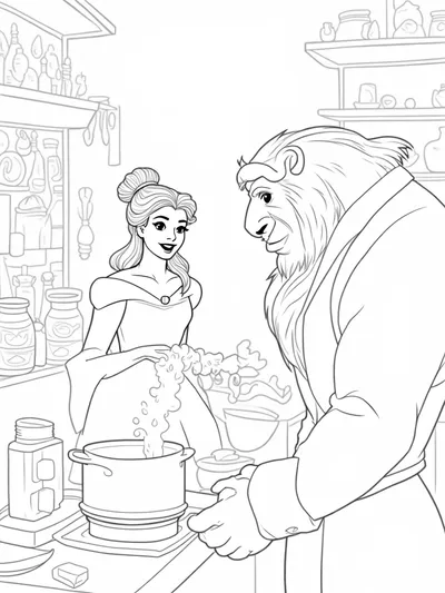 Belle and Beast cooking together