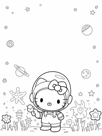 Hello Kitty in a space garden