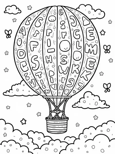 Alphabet hot air balloon coloring