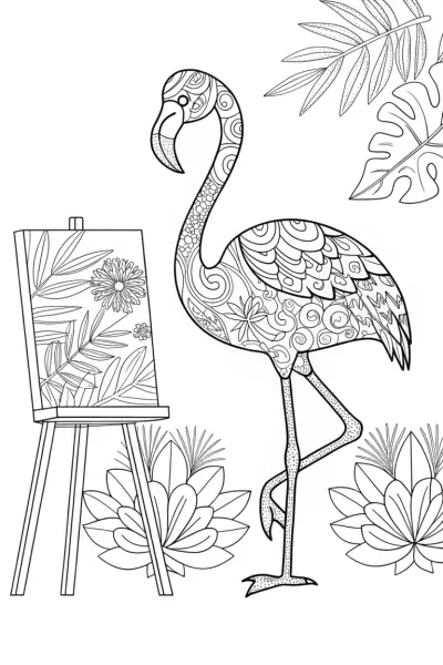 Flamingo Artist in Nature Coloring Page