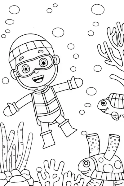 Blippi’s Colorful Underwater Adventure Coloring Page