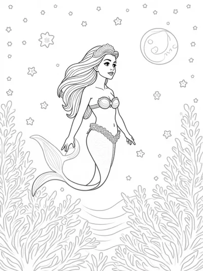 Little Mermaid in a starry ocean