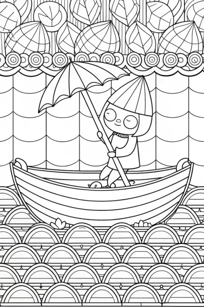 Finn navigating a leaf boat