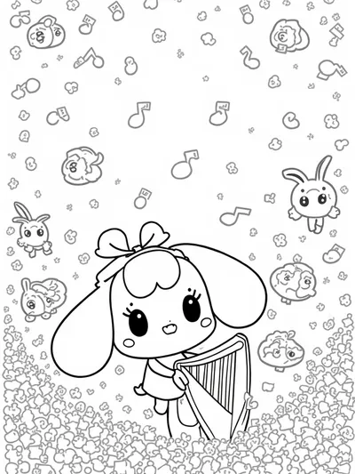 Cinnamoroll playing a harp