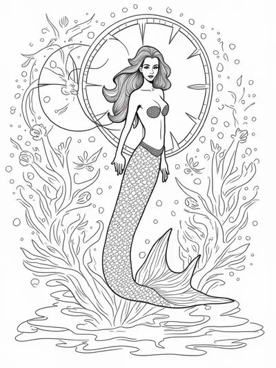 Mermaid timekeeper in clockwork ocean