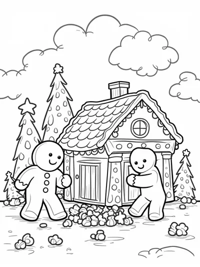 Gingerbread characters digging a time capsule