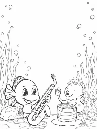 Rainbow fish playing saxophone