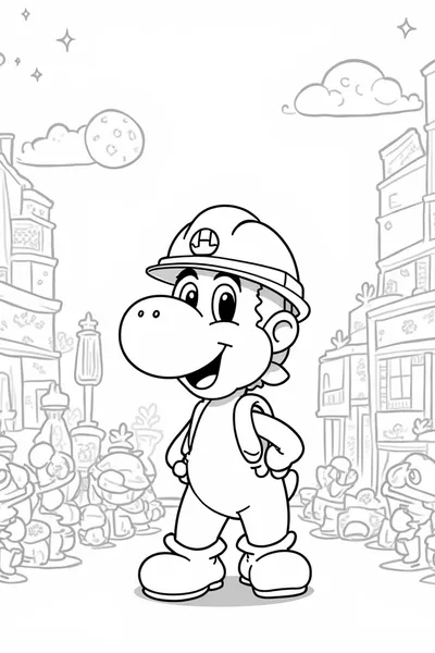 Yoshi building on an alien planet