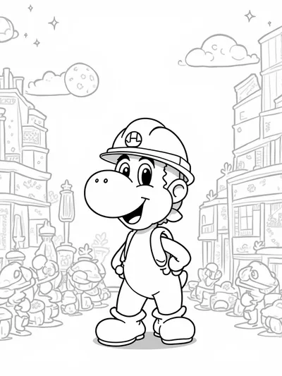 Yoshi building on an alien planet