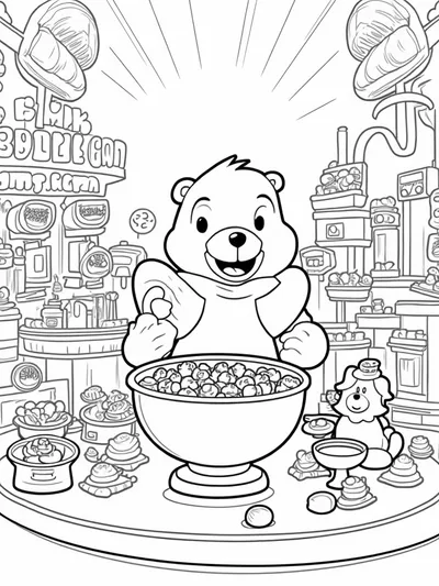 Rainbow bear at the bubblegum factory