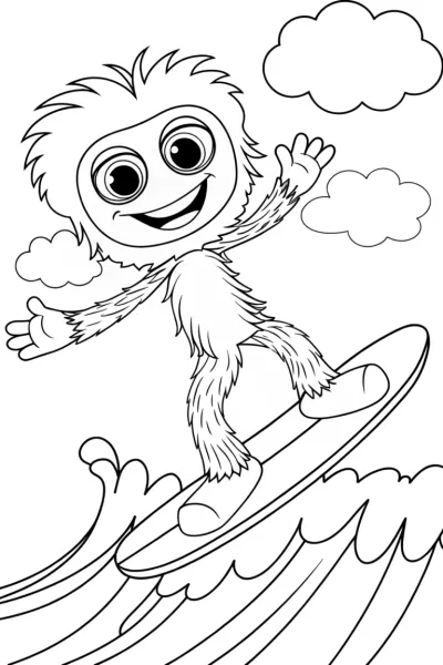 Huggy Wuggy surfing on a cloud
