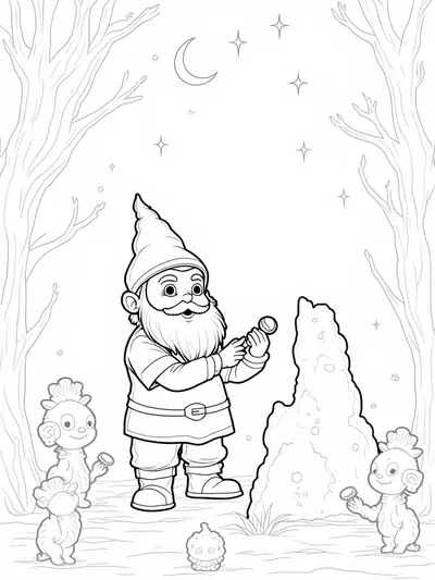 Gnome sculpting in a celestial forest