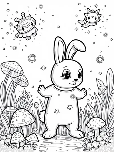 Space bunny in a magical garden
