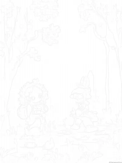 Bunny and fox in enchanted forest