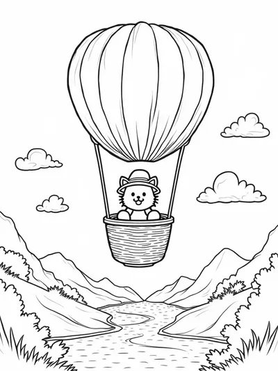 Whiskers the Cat in a hot air balloon