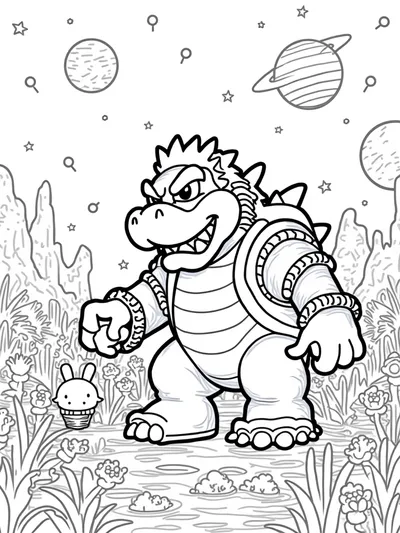 Bowser gardening on an alien planet