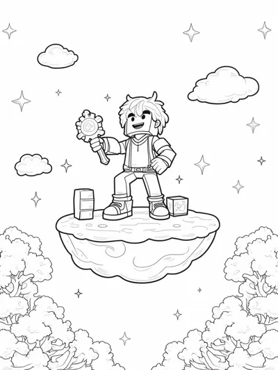 Minecraft character at a sky forge