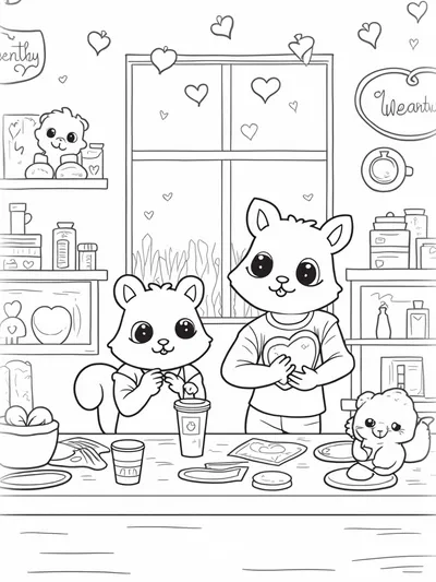 Animal friends crafting hearts