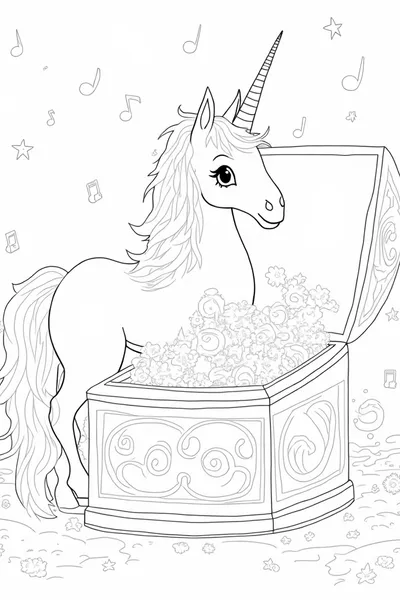 Unicorn exploring a music box