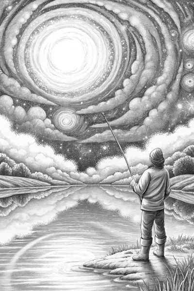 Fisherman on a cosmic lake