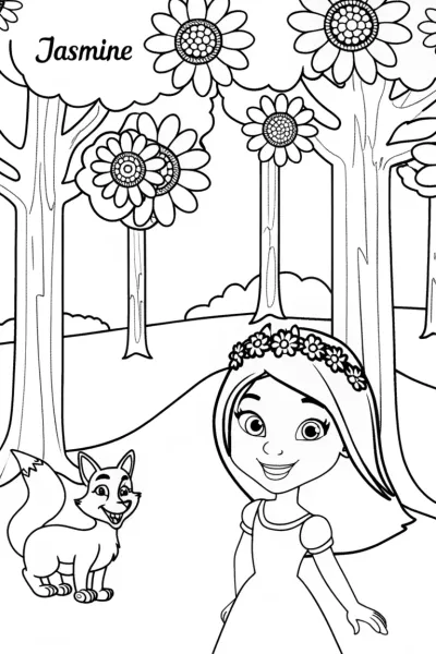Jasmine’s Forest Adventure Coloring Page