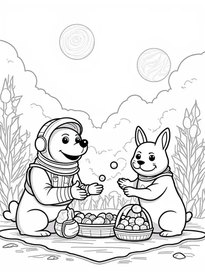 Dog and rabbit picnic adventure