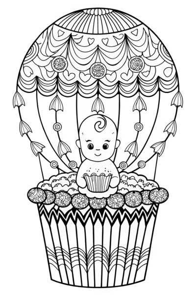 Baby in a cupcake hot air balloon