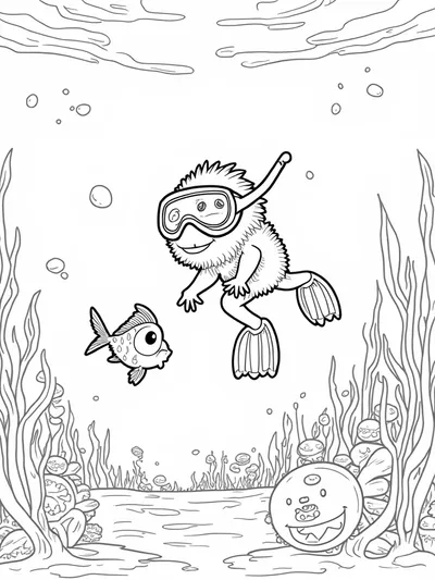Monster exploring underwater treasures