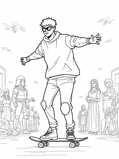 Miles Morales skateboarding through time