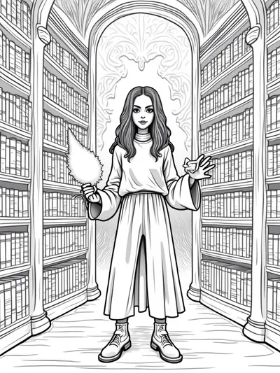 Wednesday Addams in a library