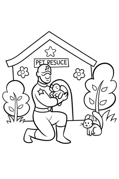 Captain America at the Pet Rescue Coloring Page