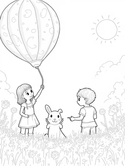 Kids painting balloons in a meadow